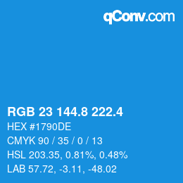 カラーコード: RGB 23 144.8 222.4 | qconv.com