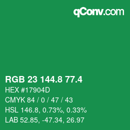 カラーコード: RGB 23 144.8 77.4 | qconv.com