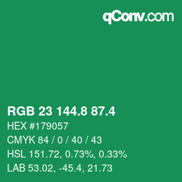カラーコード: RGB 23 144.8 87.4 | qconv.com