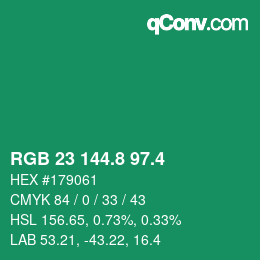 カラーコード: RGB 23 144.8 97.4 | qconv.com