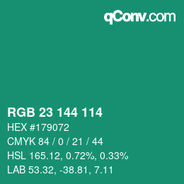 Color code: RGB 23 144 114 | qconv.com