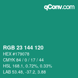 カラーコード: RGB 23 144 120 | qconv.com
