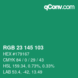 カラーコード: RGB 23 145 103 | qconv.com