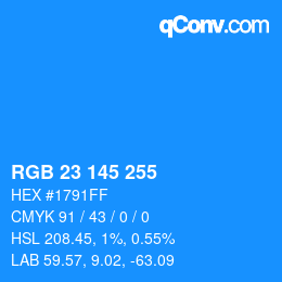 Color code: RGB 23 145 255 | qconv.com