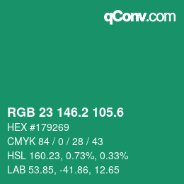 カラーコード: RGB 23 146.2 105.6 | qconv.com