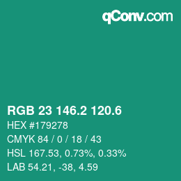 カラーコード: RGB 23 146.2 120.6 | qconv.com