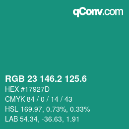 カラーコード: RGB 23 146.2 125.6 | qconv.com