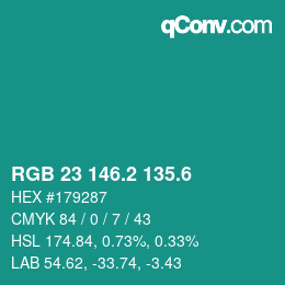 カラーコード: RGB 23 146.2 135.6 | qconv.com