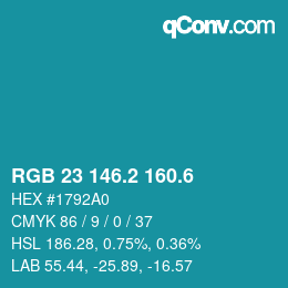カラーコード: RGB 23 146.2 160.6 | qconv.com