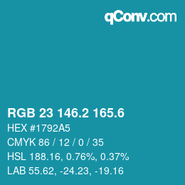 カラーコード: RGB 23 146.2 165.6 | qconv.com
