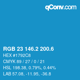 カラーコード: RGB 23 146.2 200.6 | qconv.com