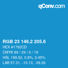 カラーコード: RGB 23 146.2 205.6 | qconv.com