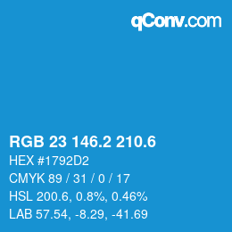 カラーコード: RGB 23 146.2 210.6 | qconv.com