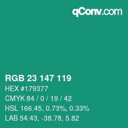 カラーコード: RGB 23 147 119 | qconv.com