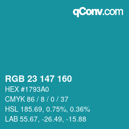 カラーコード: RGB 23 147 160 | qconv.com