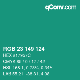 Color code: RGB 23 149 124 | qconv.com