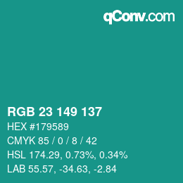カラーコード: RGB 23 149 137 | qconv.com