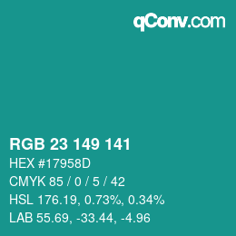 Color code: RGB 23 149 141 | qconv.com