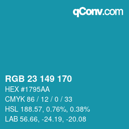 カラーコード: RGB 23 149 170 | qconv.com