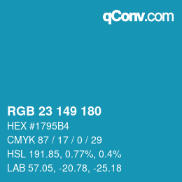 カラーコード: RGB 23 149 180 | qconv.com