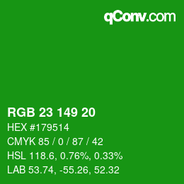 Color code: RGB 23 149 20 | qconv.com