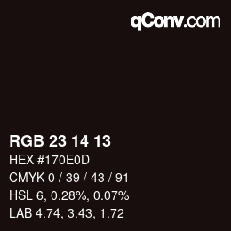 カラーコード: RGB 23 14 13 | qconv.com