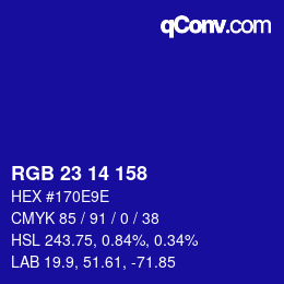 Farbcode: RGB 23 14 158 | qconv.com