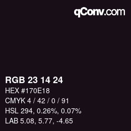 カラーコード: RGB 23 14 24 | qconv.com