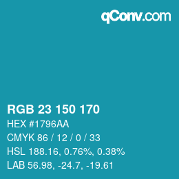 カラーコード: RGB 23 150 170 | qconv.com