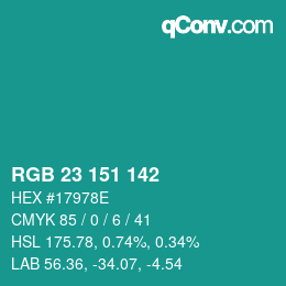 Color code: RGB 23 151 142 | qconv.com