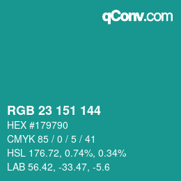 颜色代码: RGB 23 151 144 | qconv.com