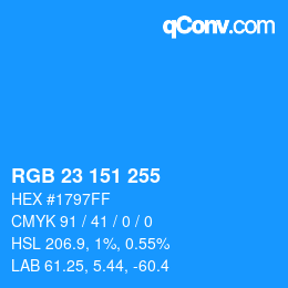 Color code: RGB 23 151 255 | qconv.com