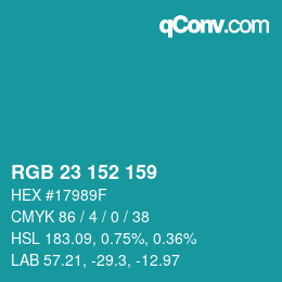 カラーコード: RGB 23 152 159 | qconv.com