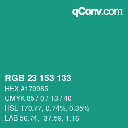 カラーコード: RGB 23 153 133 | qconv.com