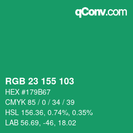カラーコード: RGB 23 155 103 | qconv.com