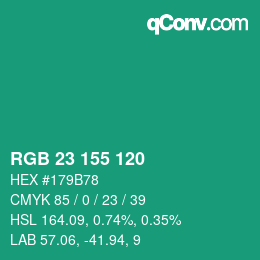 Color code: RGB 23 155 120 | qconv.com