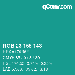 Color code: RGB 23 155 143 | qconv.com