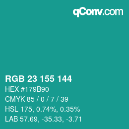 颜色代码: RGB 23 155 144 | qconv.com