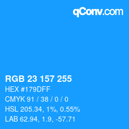 Color code: RGB 23 157 255 | qconv.com