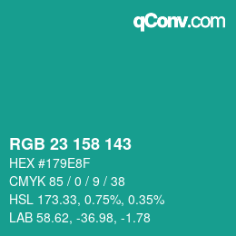 カラーコード: RGB 23 158 143 | qconv.com
