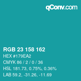 Color code: RGB 23 158 162 | qconv.com