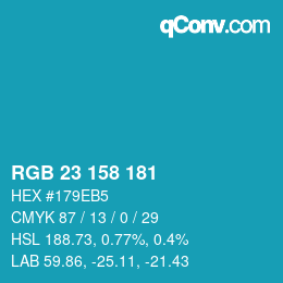 颜色代码: RGB 23 158 181 | qconv.com