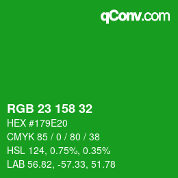 カラーコード: RGB 23 158 32 | qconv.com
