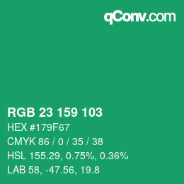 Color code: RGB 23 159 103 | qconv.com