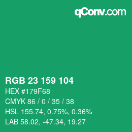 カラーコード: RGB 23 159 104 | qconv.com