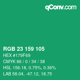 カラーコード: RGB 23 159 105 | qconv.com