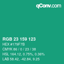 カラーコード: RGB 23 159 123 | qconv.com
