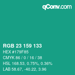 Color code: RGB 23 159 133 | qconv.com