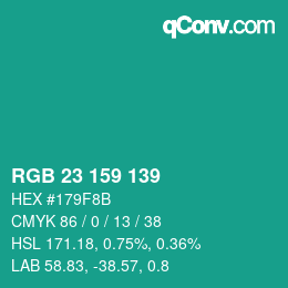 カラーコード: RGB 23 159 139 | qconv.com