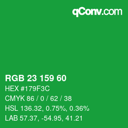 Color code: RGB 23 159 60 | qconv.com